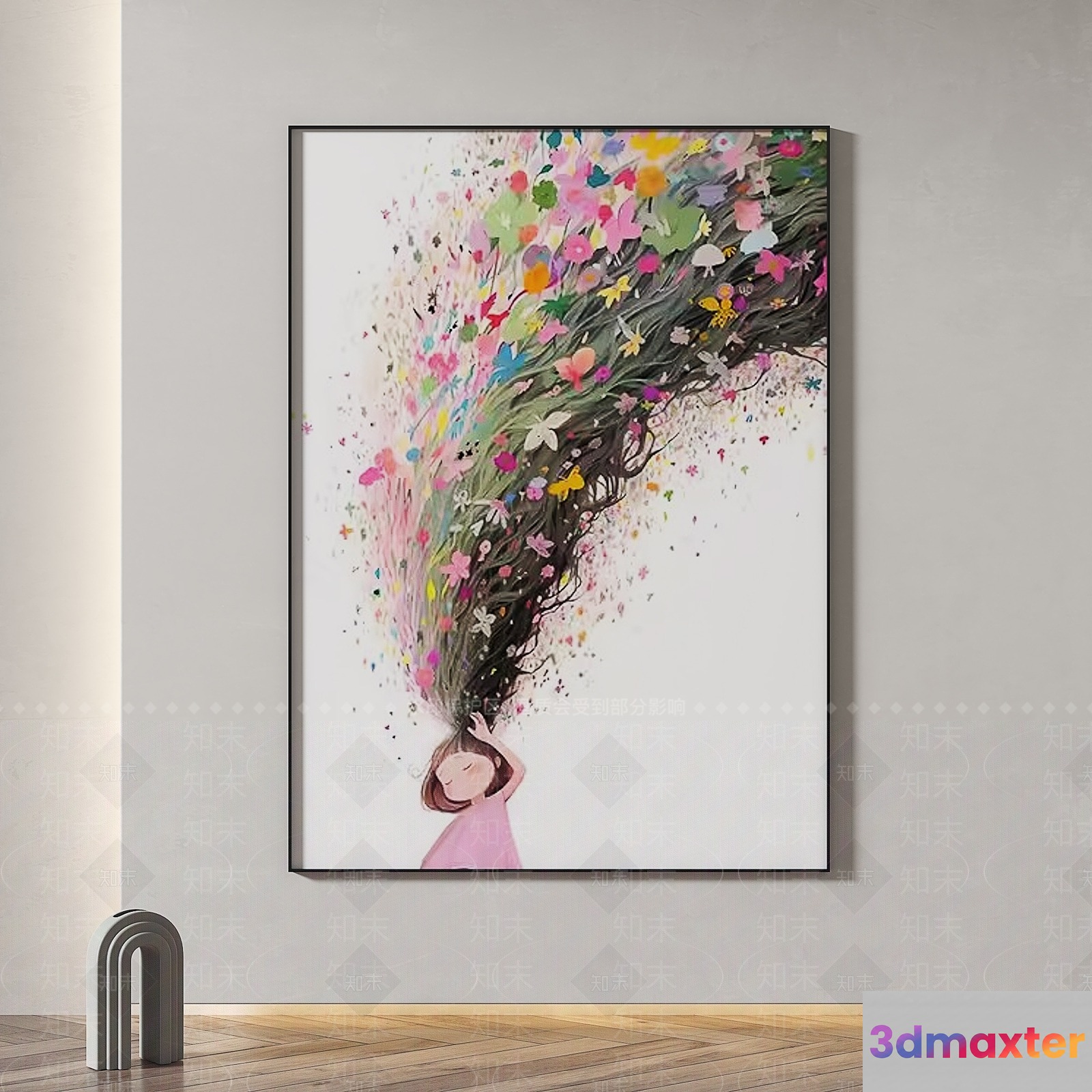 A Painting Of A Girl With Flowers In Her Hair 3D Model - 14704 - VRAY Render