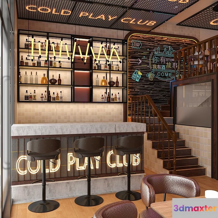 Modern Bar Area 3D Model - 20981 - VRAY Render