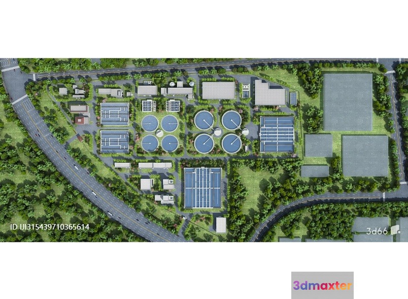 Aerial View Of A Sports Complex 3D Model - 6481 - VRAY Render