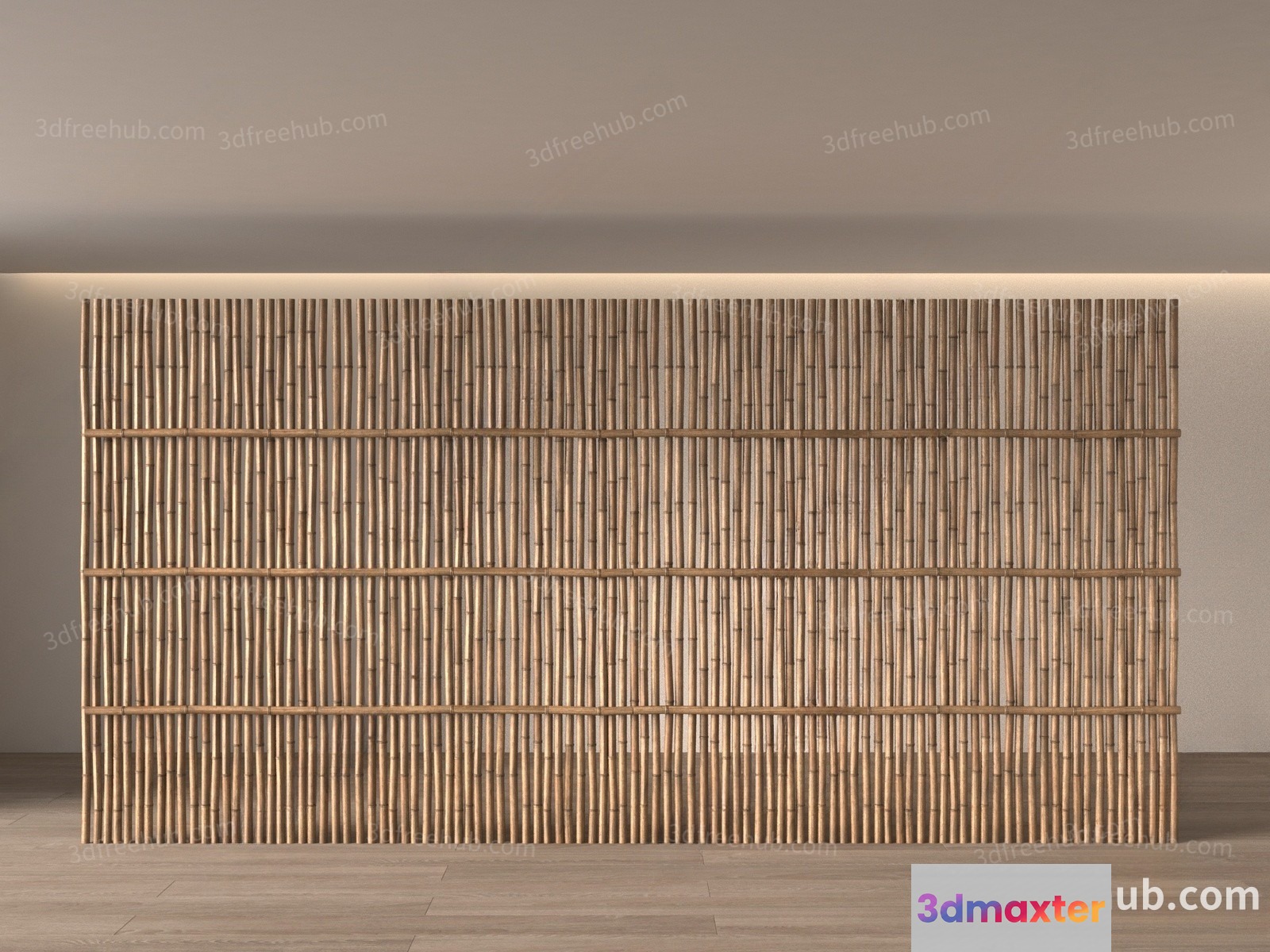 A Large Light-Colored Wooden Wall With Vertical Slats 3D Model - 18571 - VRAY Render