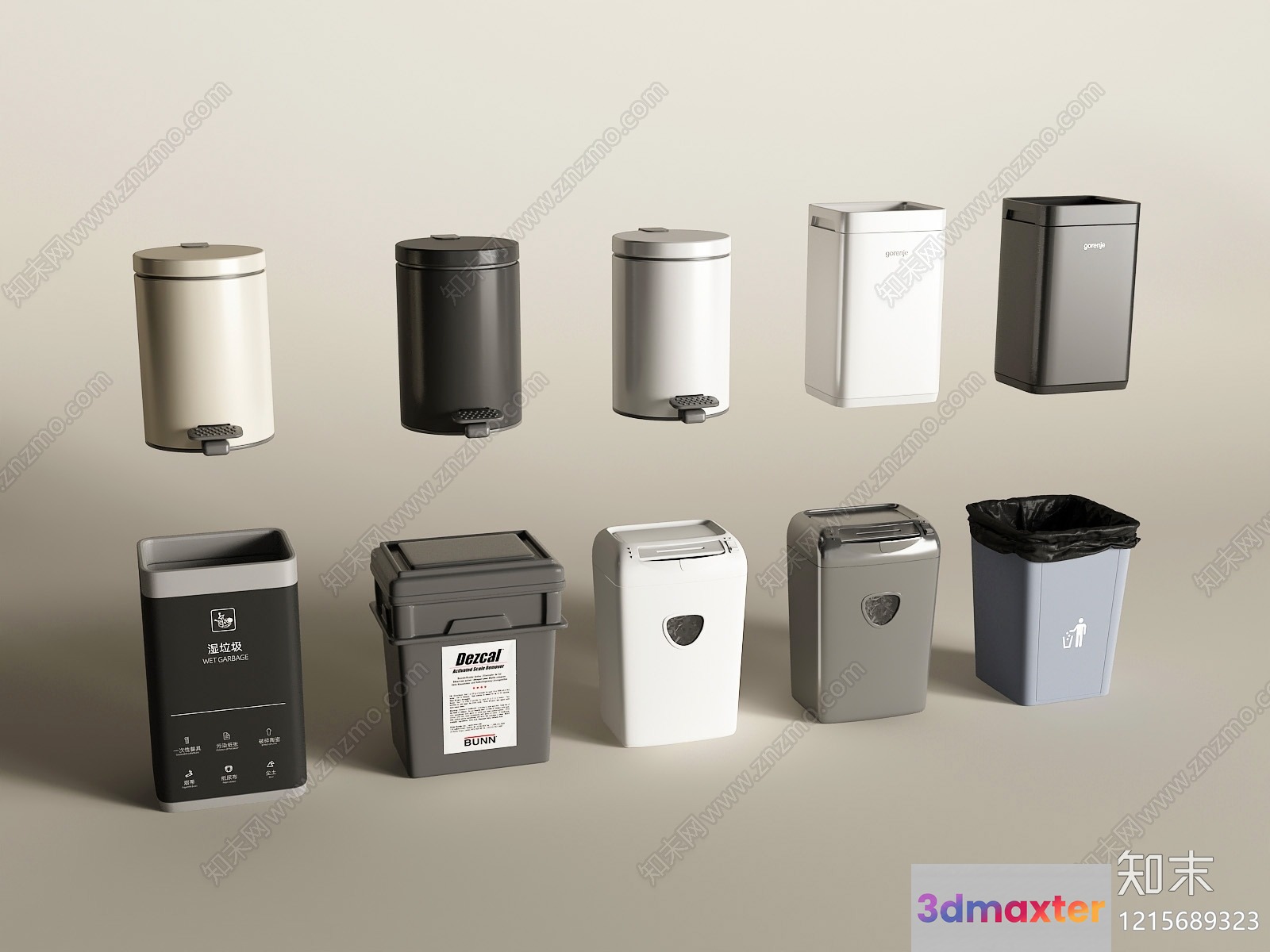 A Collection Of Trash Cans 3D Model - 14160 - VRAY Render