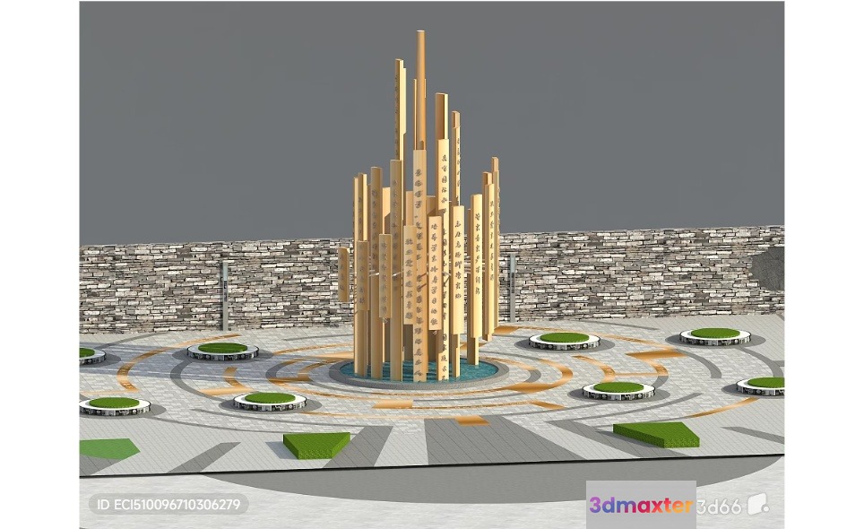A 3D Rendering Of A Fountain With A Unique Design 3D Model - 16677 - VRAY Render