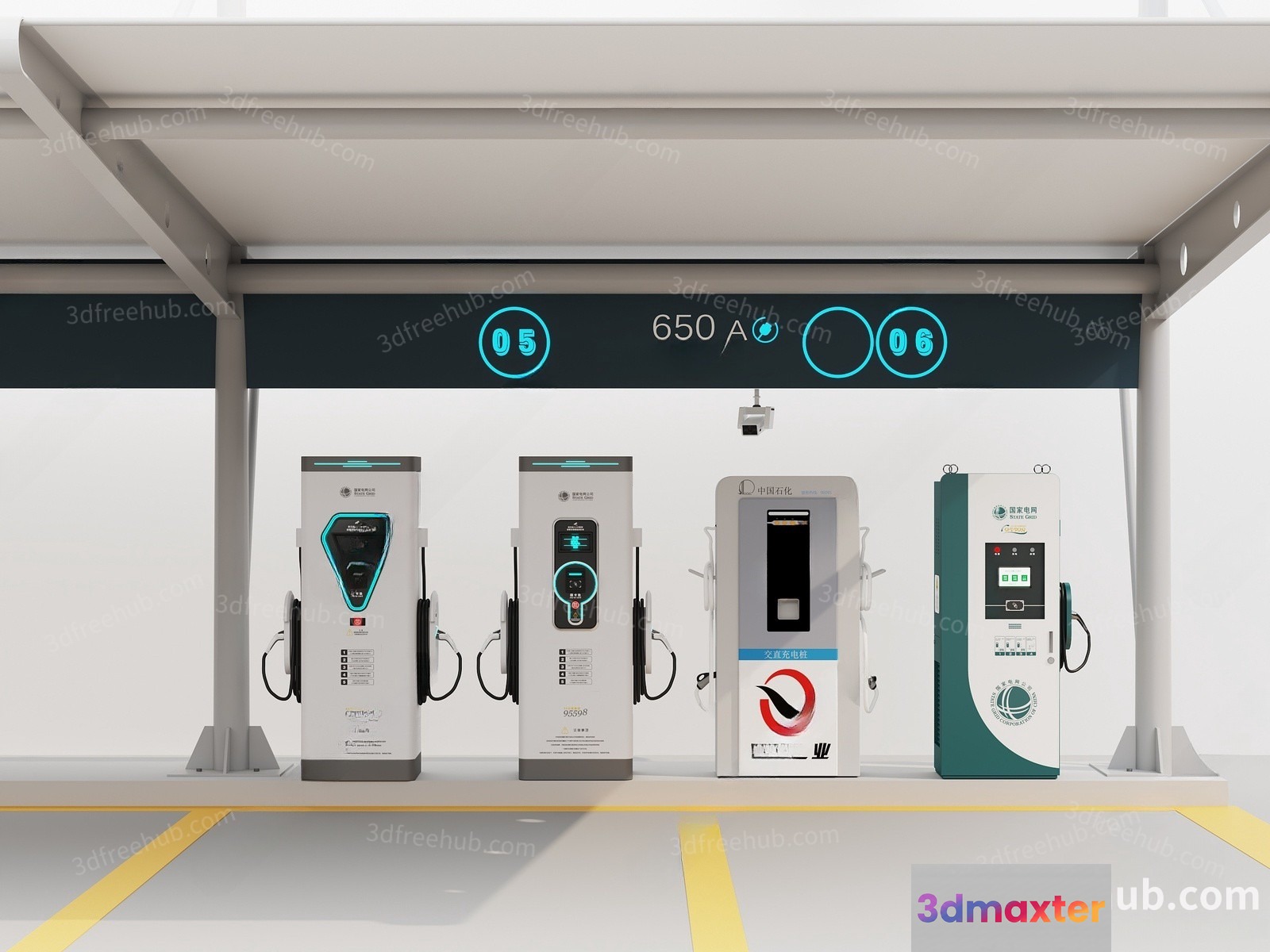 Electric Vehicle Charging Stations 3D Model - 19371 - VRAY Render