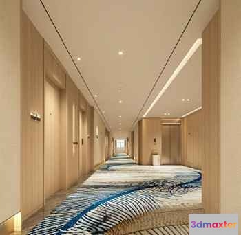Long Blue And White Hallway 3D Model - 12998 - VRAY Render