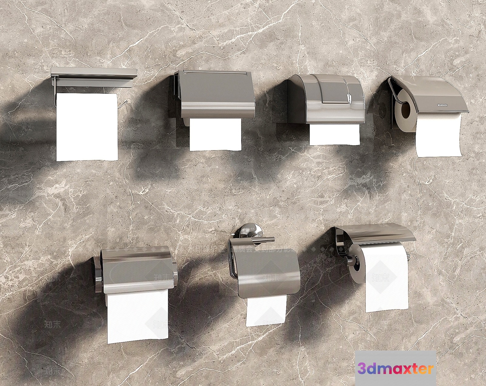 A Collection Of Modern Silver Toilet Paper Holders 3D Model - 16061 - VRAY Render