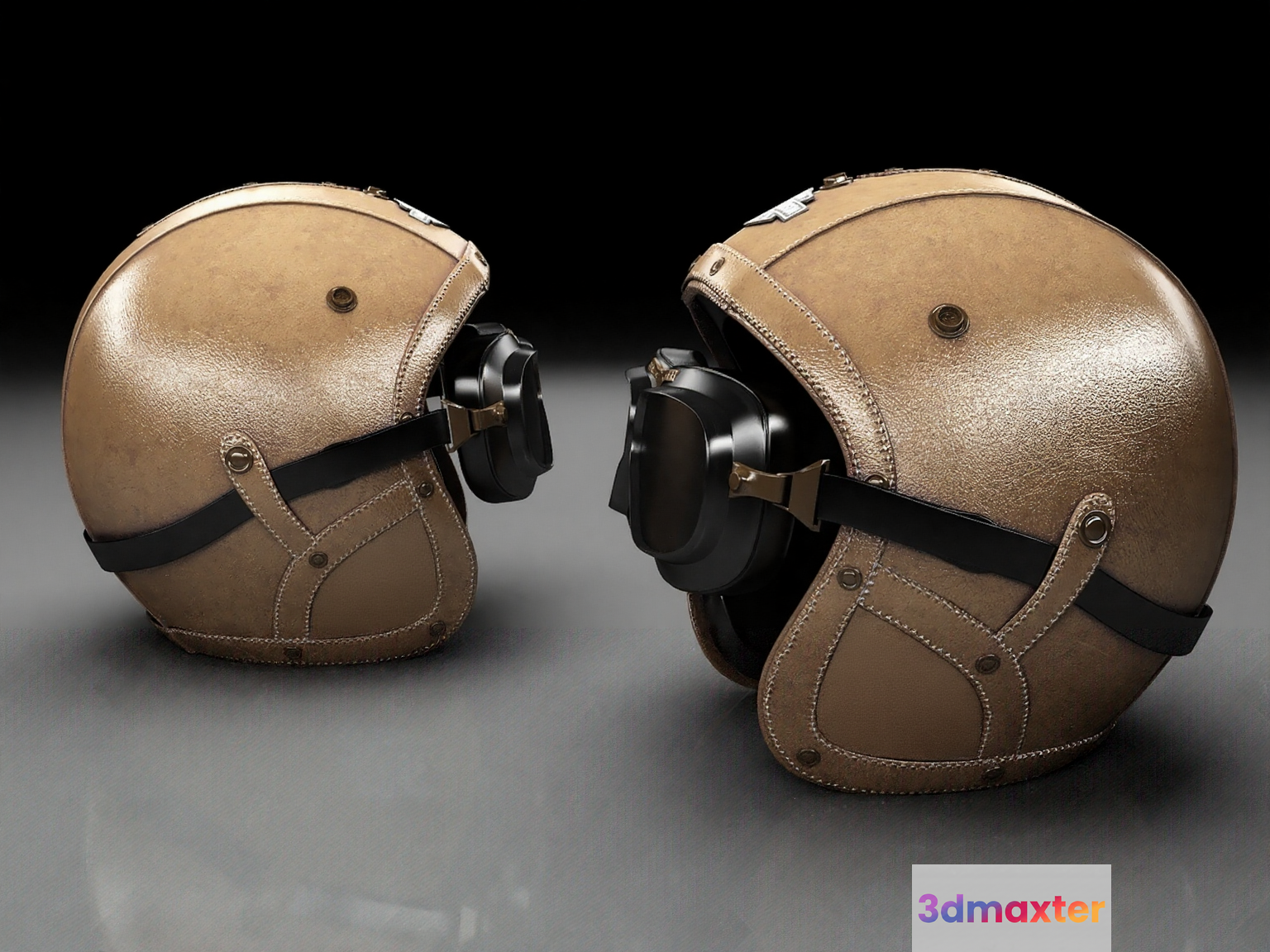 Tan Leather Motorcycle Helmets 3D Model - 15369 - VRAY Render