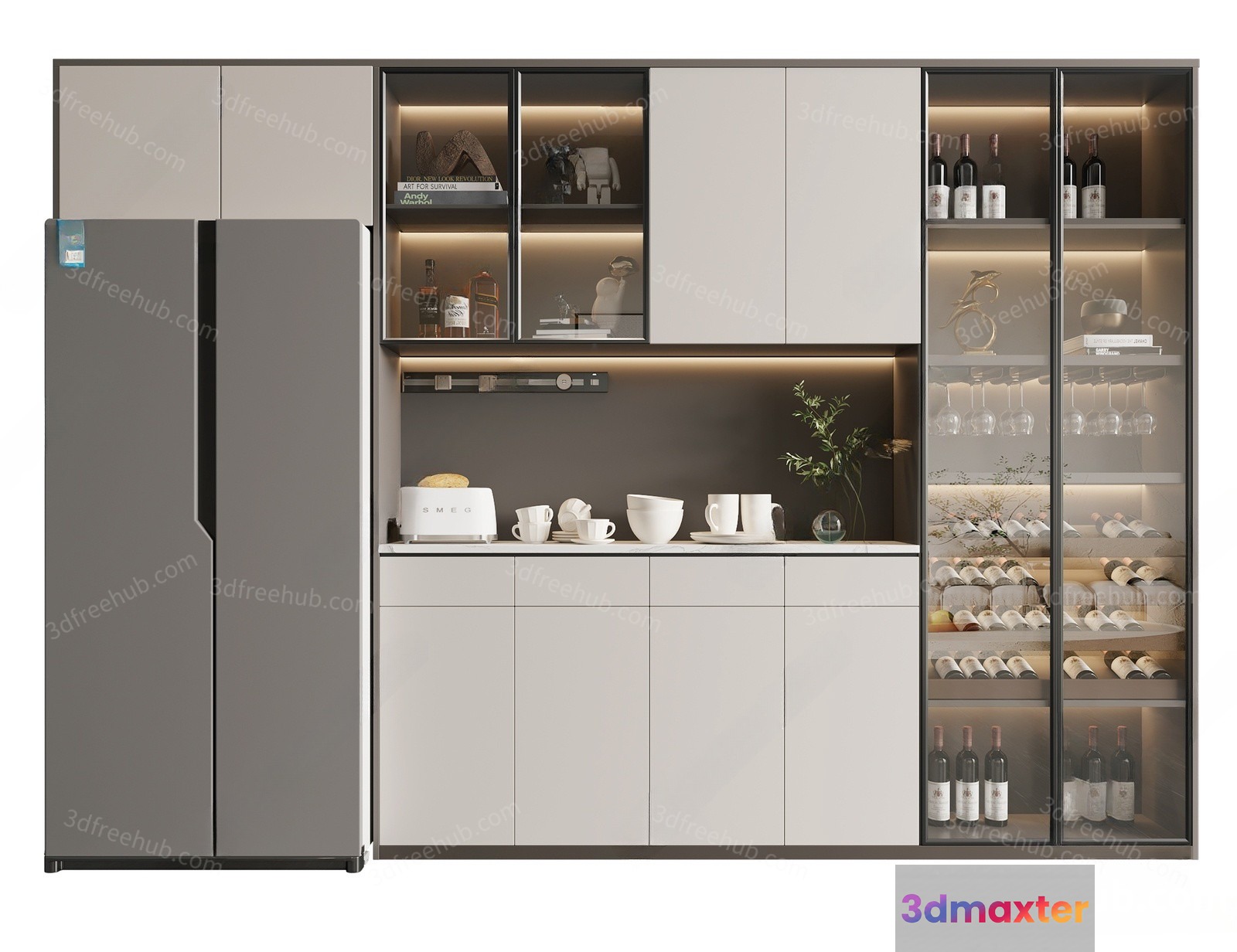 A Kitchen With White Cabinets 3D Model - 22450 - VRAY Render
