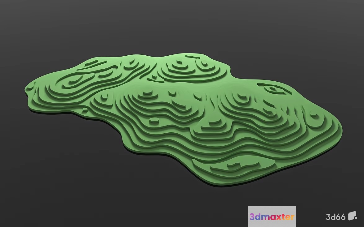 A Green 3D Topographic Map 3D Model - 18784 - VRAY Render