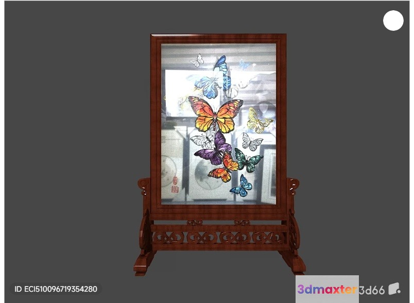 A Decorative Wooden Picture Frame With A Butterfly Design 3D Model - 2511 - VRAY Render
