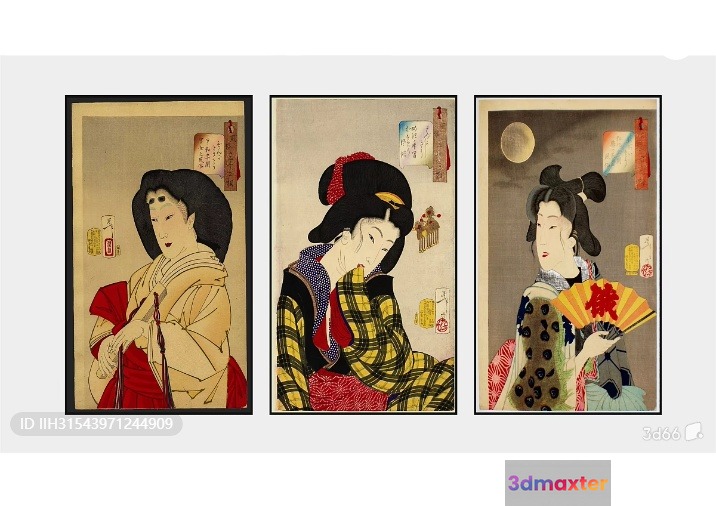 Three Japanese Women In Traditional Attire 3D Model - 3678 - VRAY Render