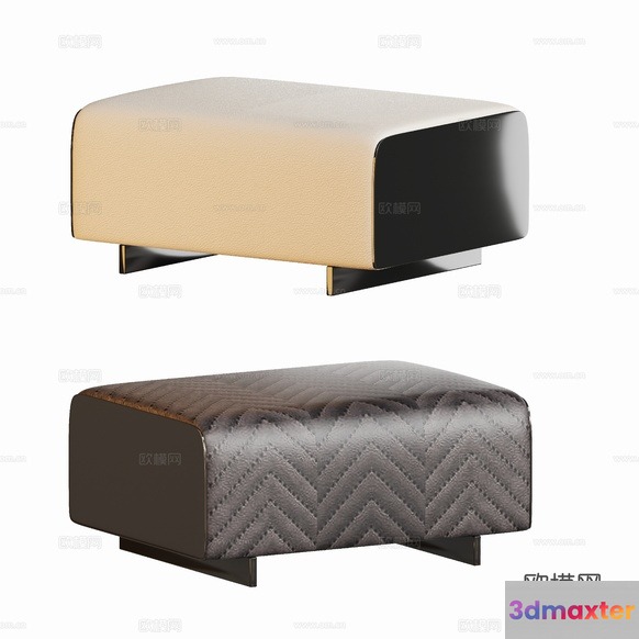 Modern Leather And Fabric Ottoman 3D Model - 18310 - VRAY Render