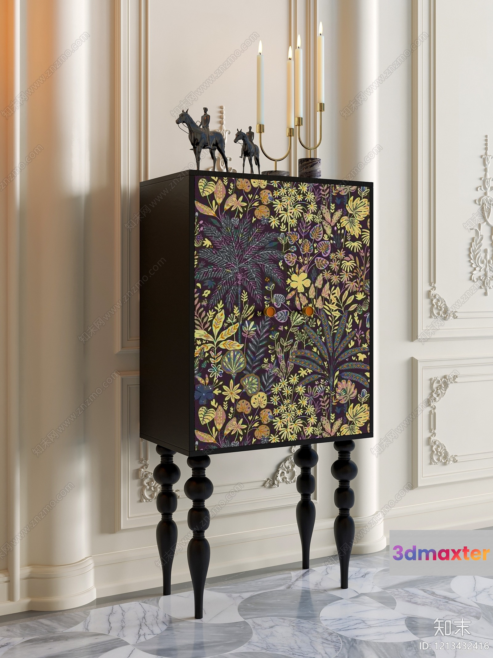 A Cabinet With A Floral Design 3D Model - 5234 - VRAY Render