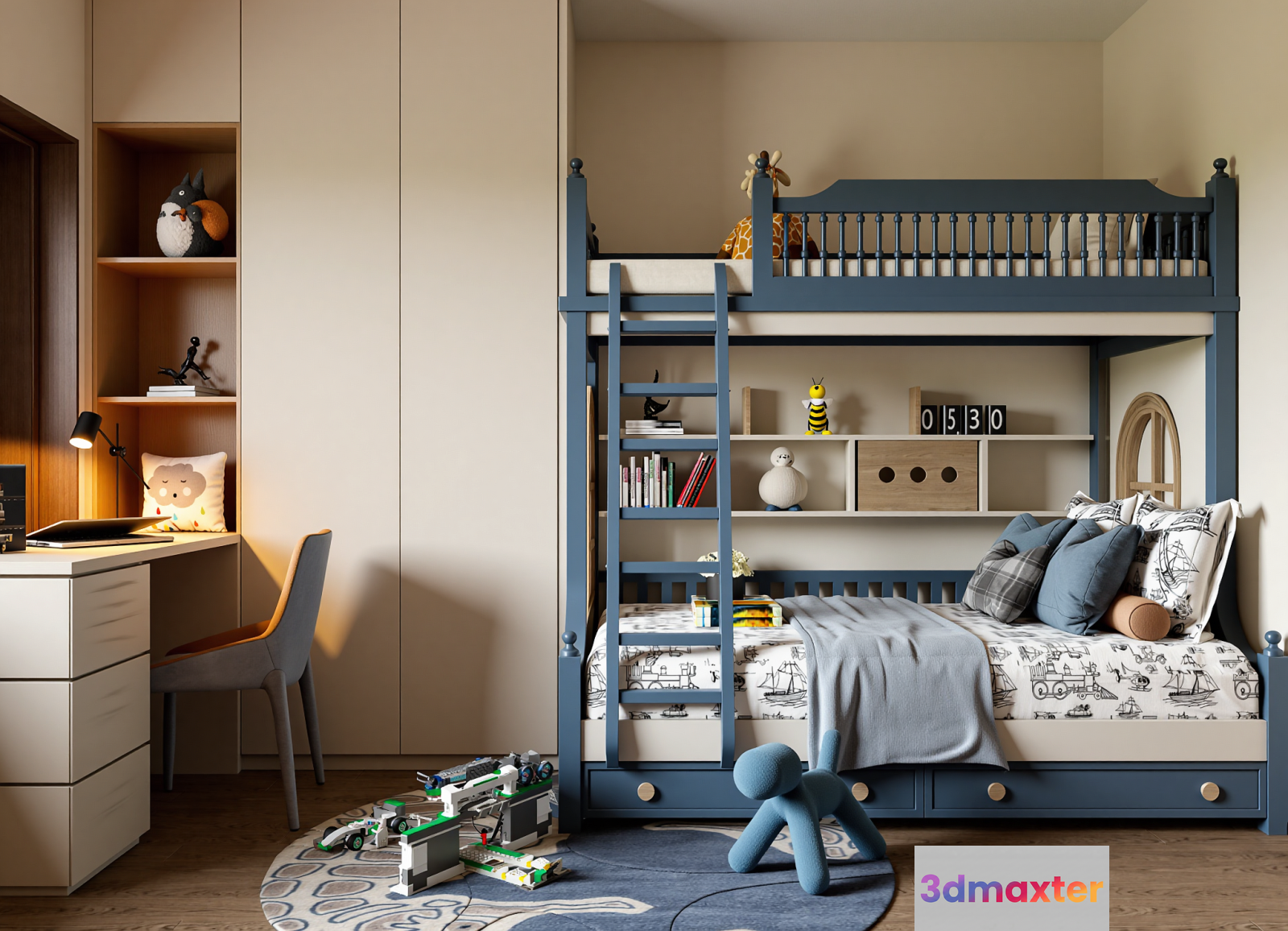 Blue Bunk Bed 3D Model - 6603 - VRAY Render