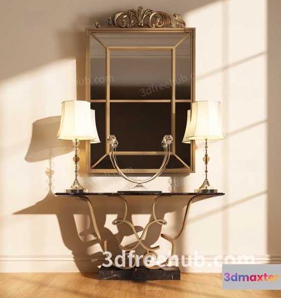 Gold Mirror And Table 3D Model - 19284 - VRAY Render