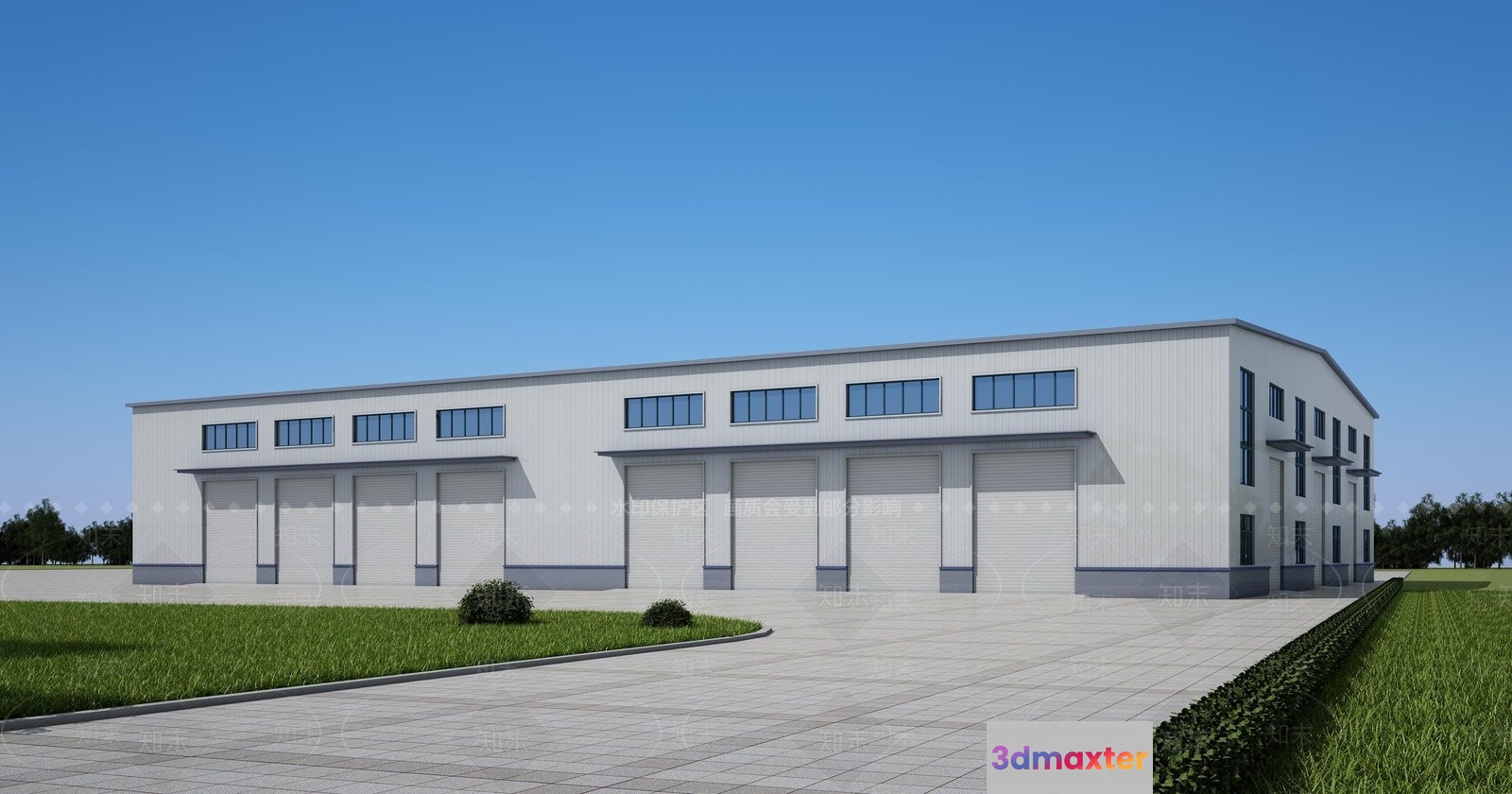 A Large White Building With A Driveway 3D Model - 4942 - VRAY Render