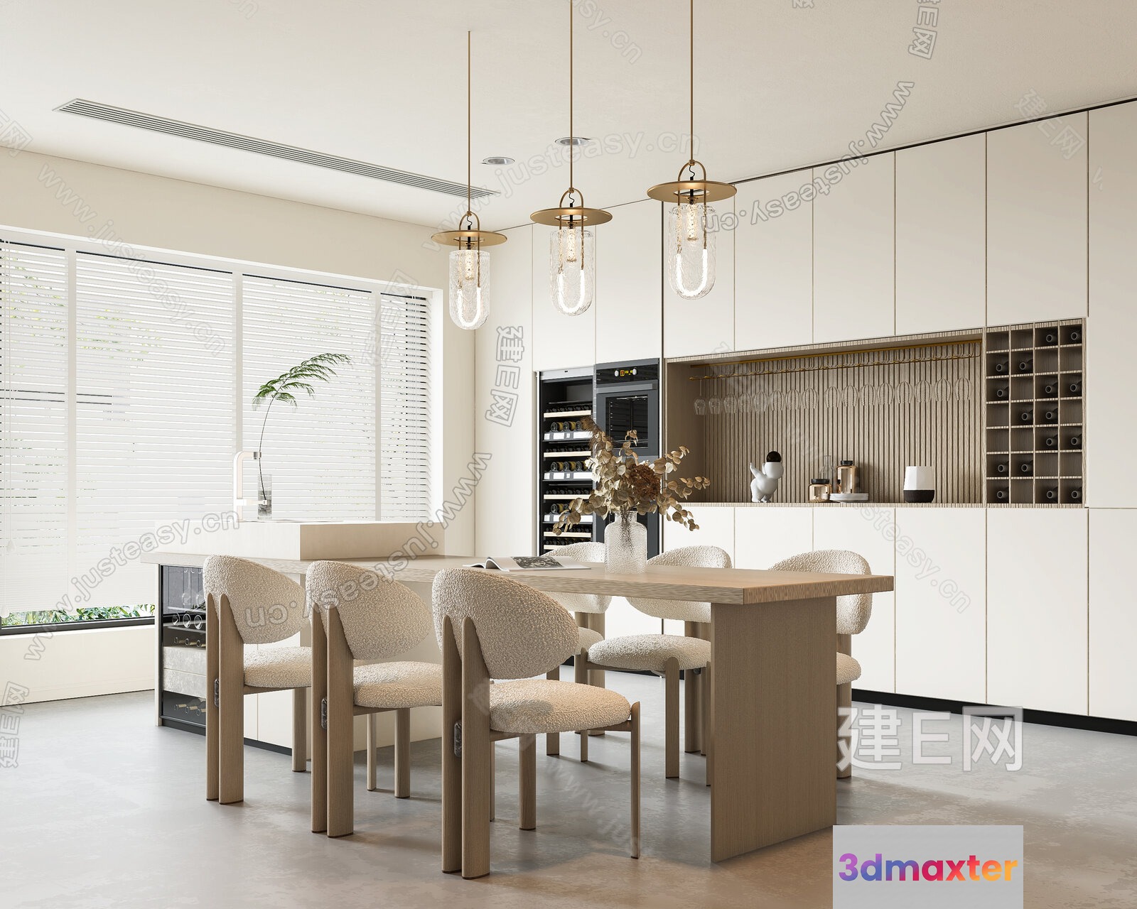 Modern Minimalist Dining Room 3D Model - 13012 - VRAY Render