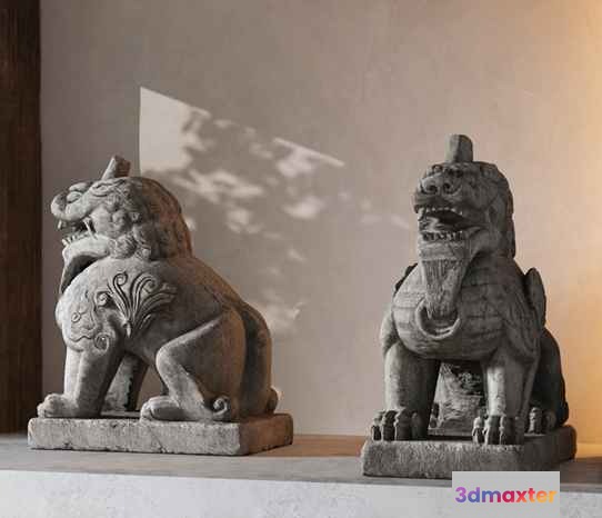 Two Stone Statues Of Mythical Creatures 3D Model - 17911 - VRAY Render