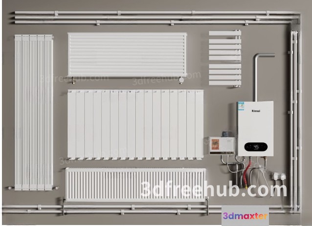A Wall Of White Radiators 3D Model - 20547 - VRAY Render