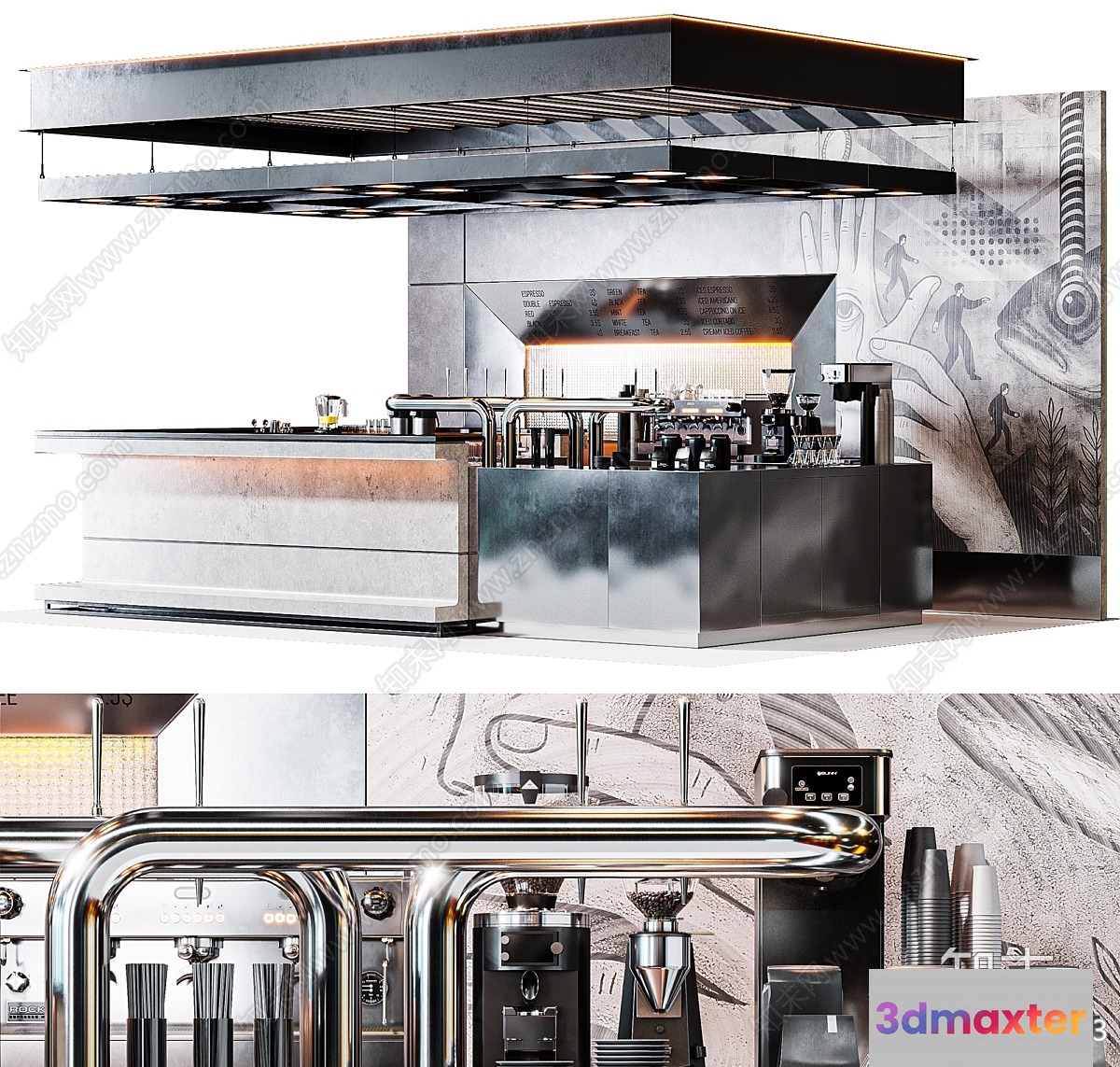 Modern Stainless Steel Kitchen 3D Model - 1126 - CORONA Render