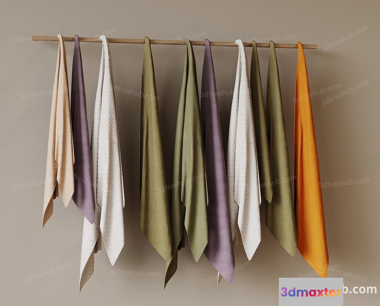 A Collection Of Colorful Scarves 3D Model - 19344 - VRAY Render