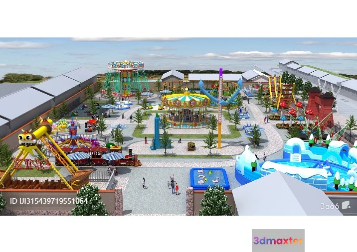 A 3D Rendering Of A Colorful Amusement Park 3D Model - 7269 - VRAY Render