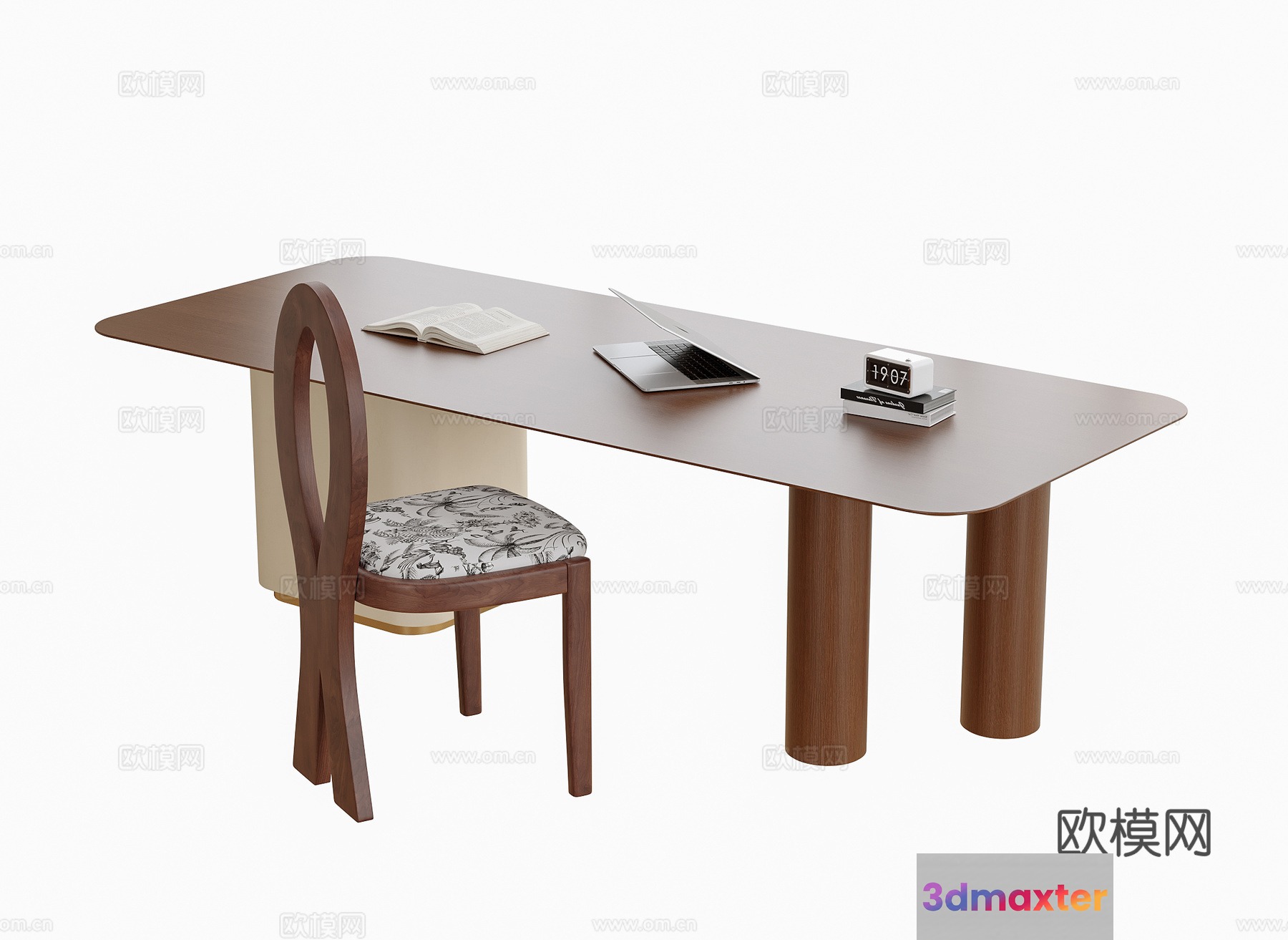 A Wooden Desk With A Chair 3D Model - 23746 - VRAY Render