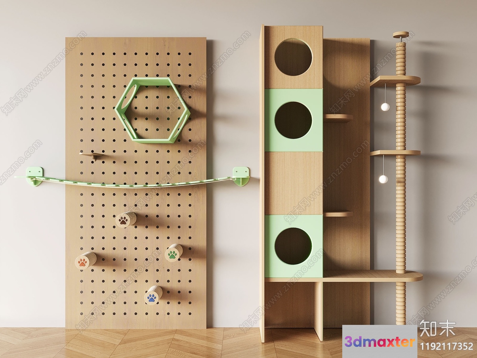 Wooden Cat Shelves 3D Model - 10271 - VRAY Render