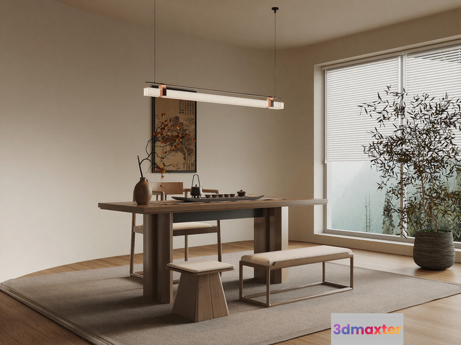 Minimalist Dining Area 3D Model - 12153 - VRAY Render