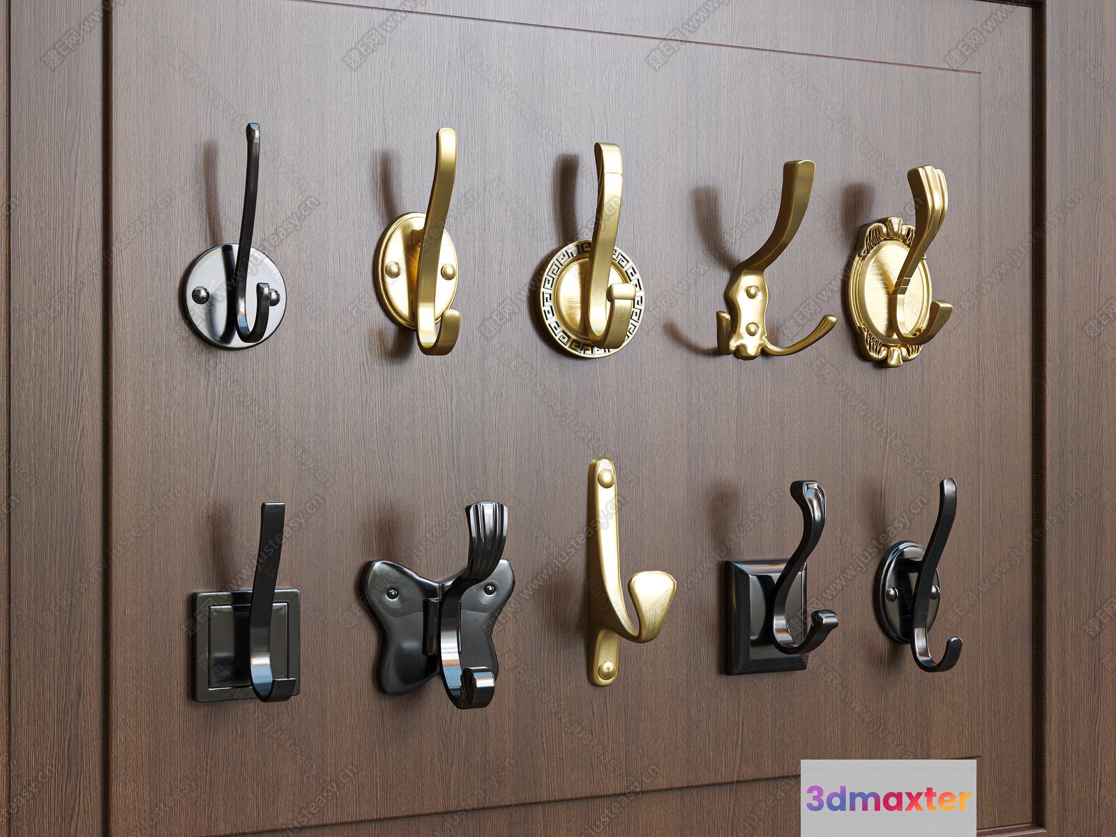 Gold Wall Hooks 3D Model - 11655 - CORONA Render