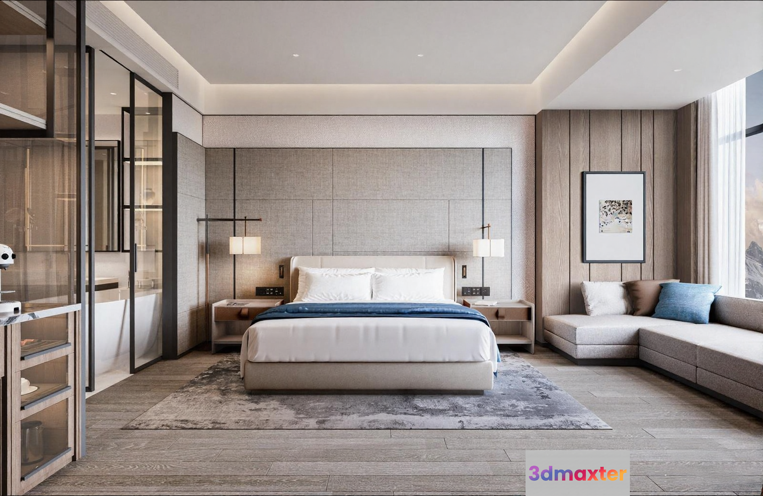 Modern Master Bedroom 3D Model - 12910 - VRAY Render