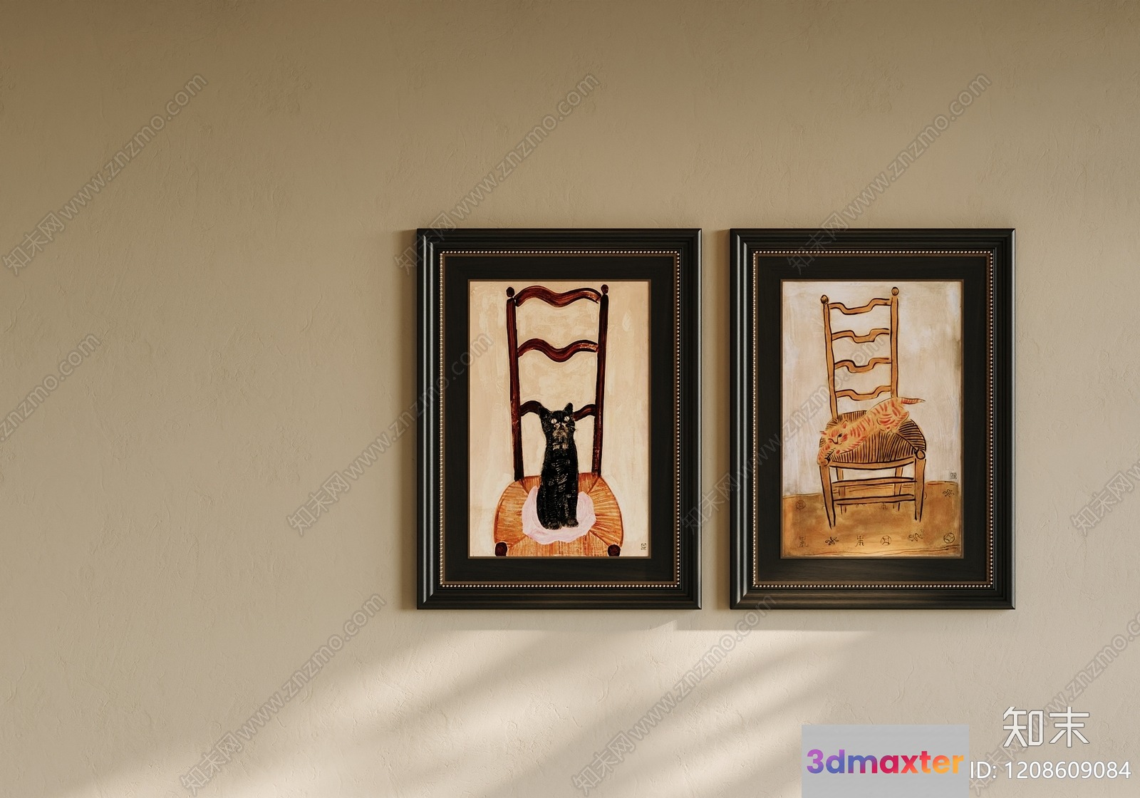 Two Framed Paintings Of Chairs On A Wall 3D Model - 22554 - VRAY Render
