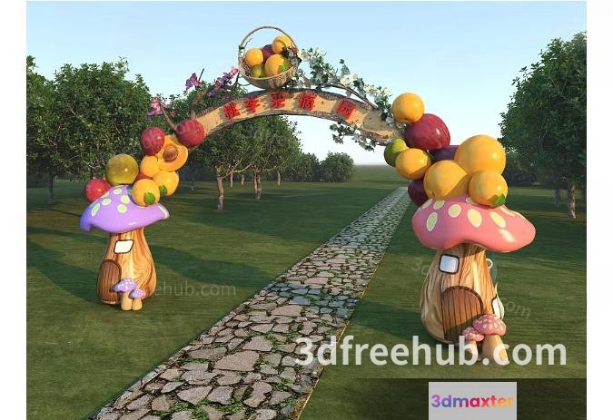 A 3D Rendered Archway With A Stone Path Leading To It 3D Model - 18763 - VRAY Render
