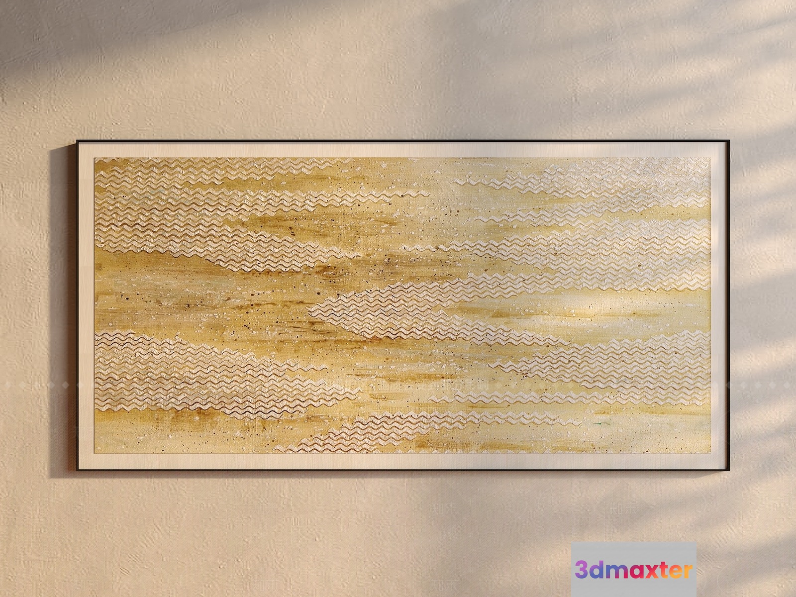 A Framed Art Piece With A Textured Background And Wavy Lines 3D Model - 8749 - VRAY Render