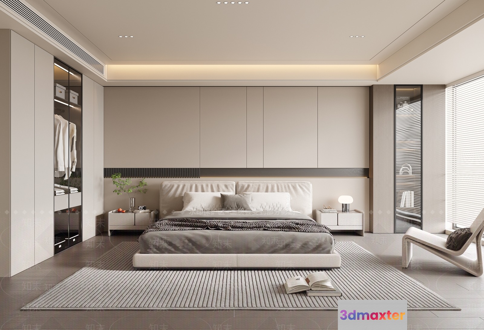 Modern Light Grey Bedroom 3D Model - 3781 - VRAY Render
