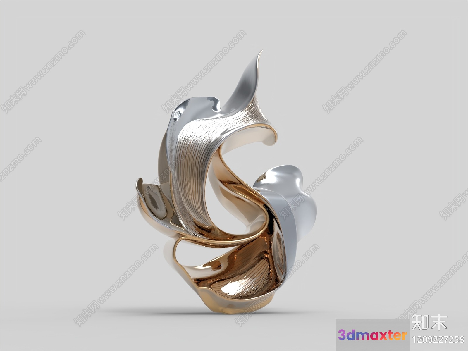 Gold And Silver Abstract Sculpture 3D Model - 19180 - VRAY Render