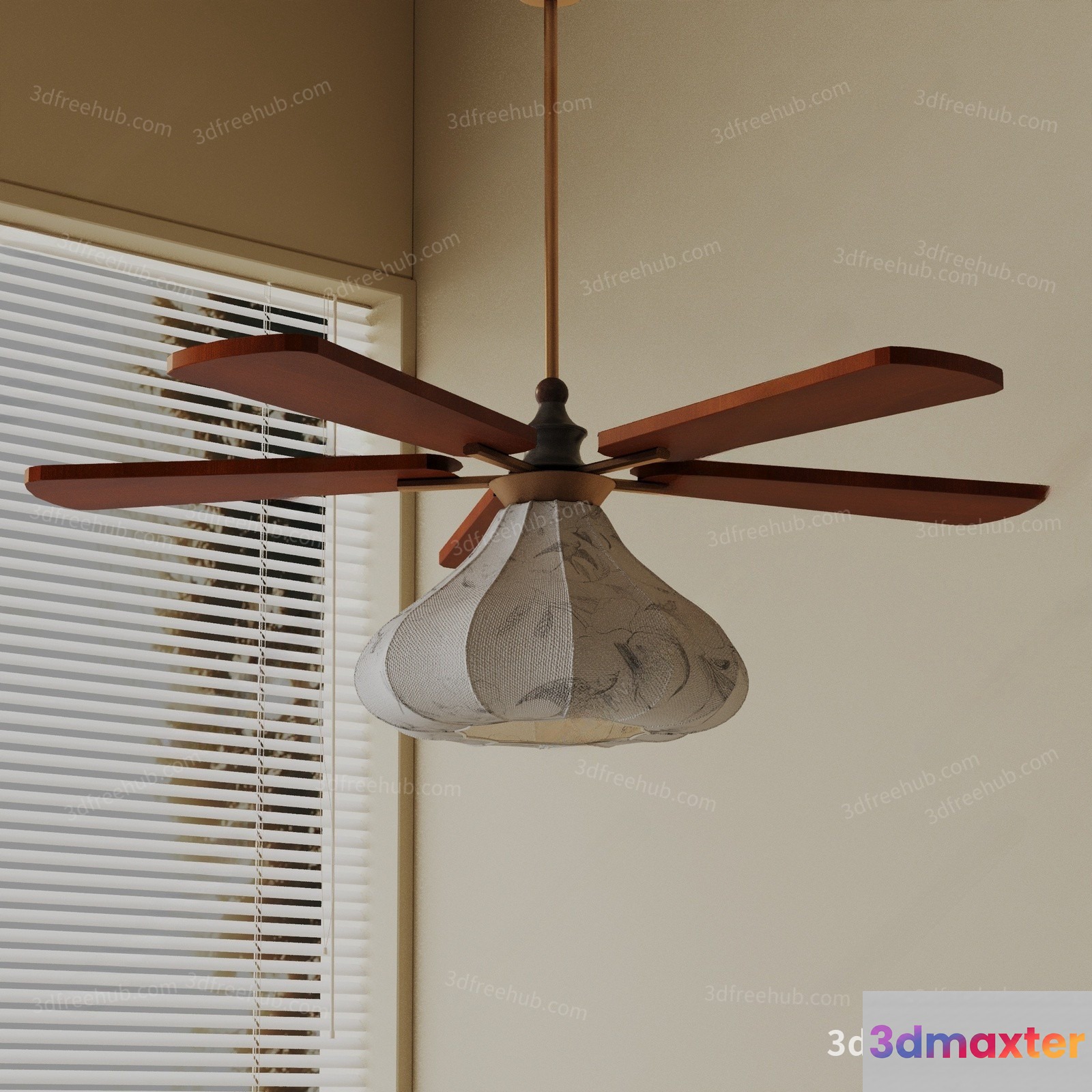 A Ceiling Fan With A Lamp 3D Model - 23187 - VRAY Render