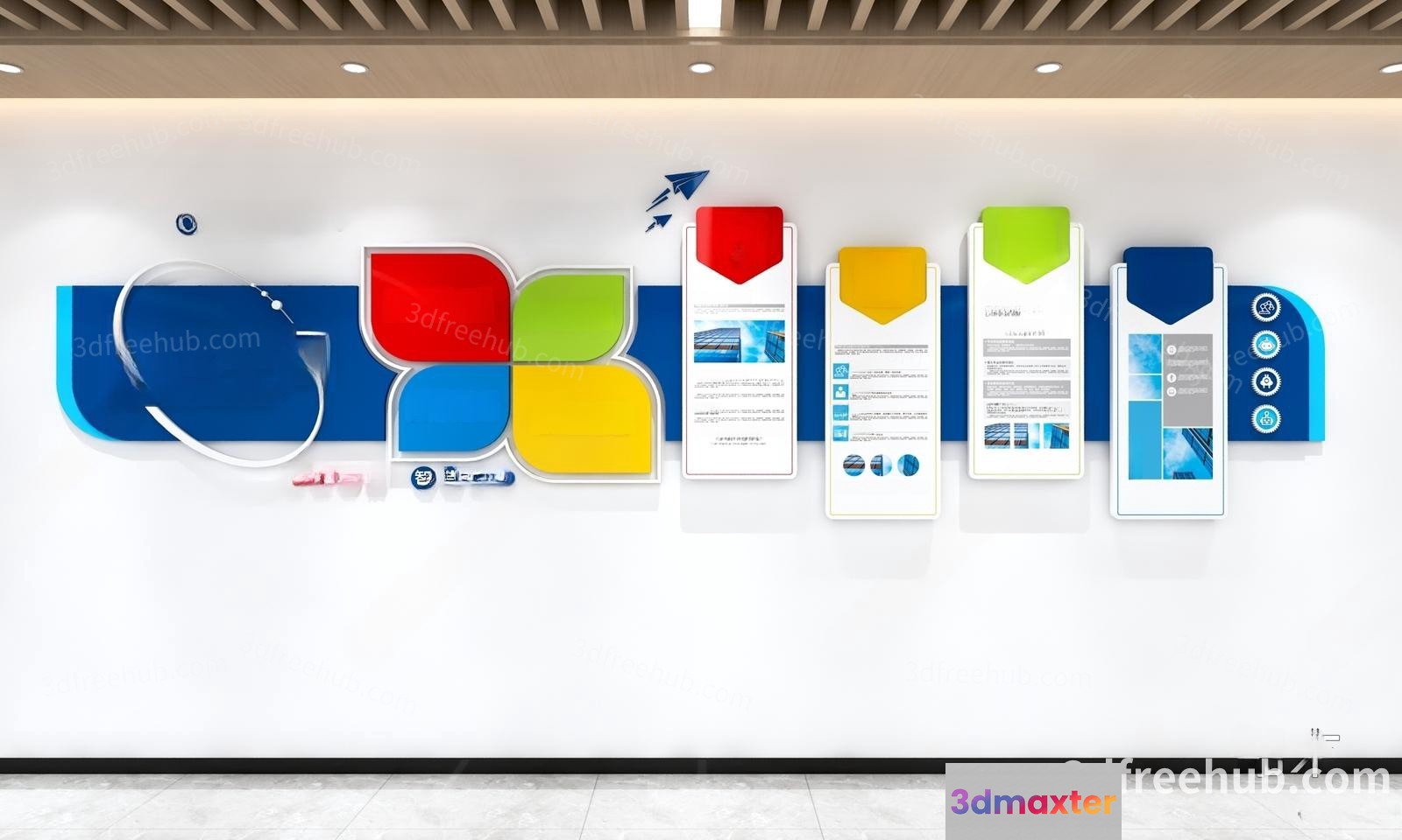 A Wall With Various Colorful Graphics And Text 3D Model - 21257 - VRAY Render