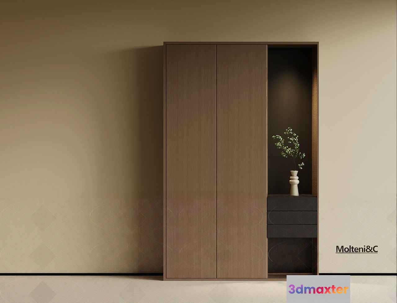 A Large Light-Brown Wardrobe With A Small Dark-Brown Dresser 3D Model - 11722 - VRAY Render