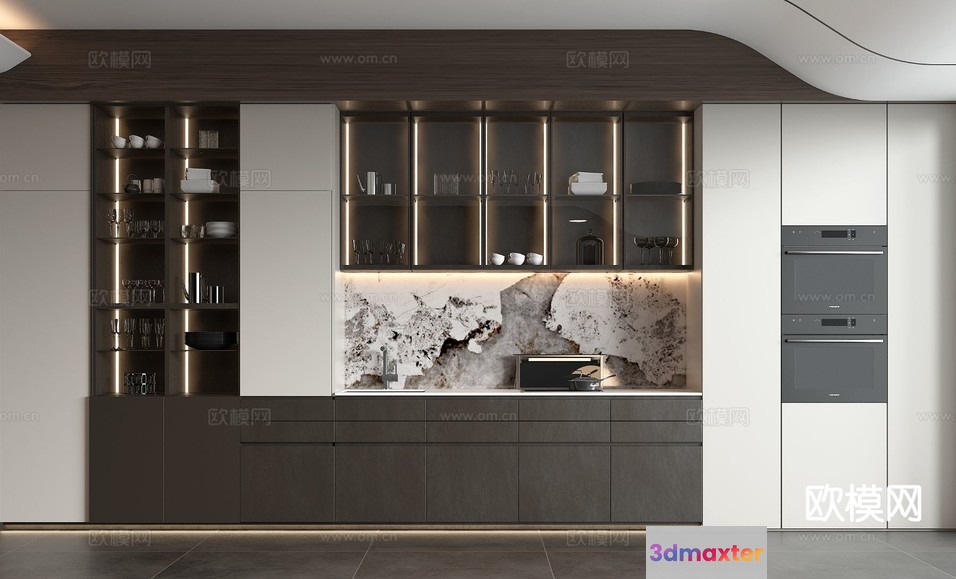 Modern Kitchen With Marble Countertop 3D Model - 682 - VRAY Render