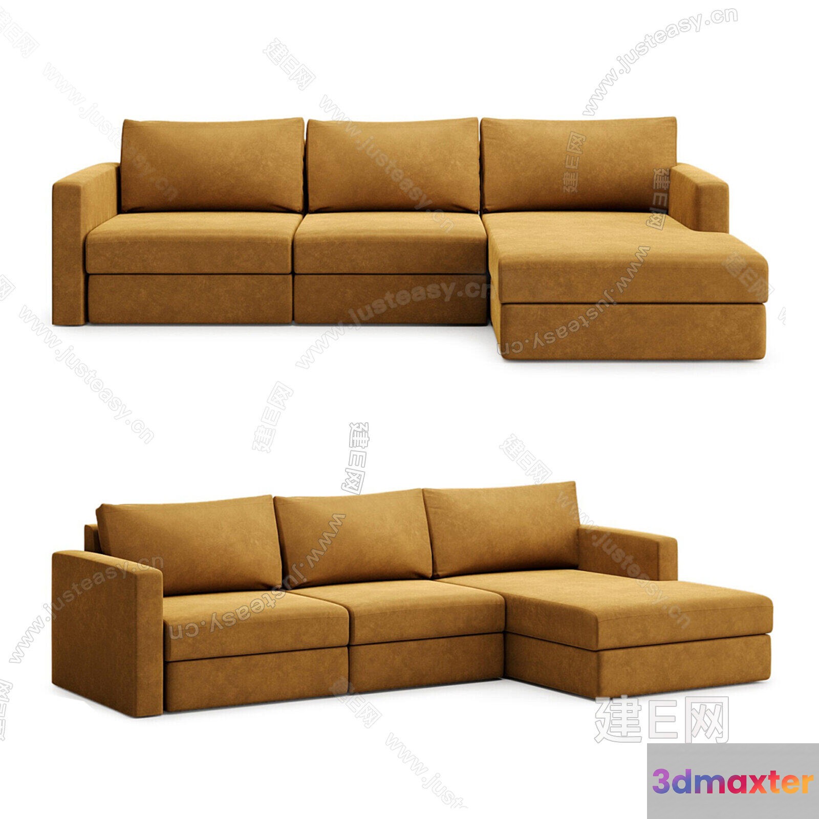 Brown Sectional Sofa 3D Model - 18203 - CORONA Render