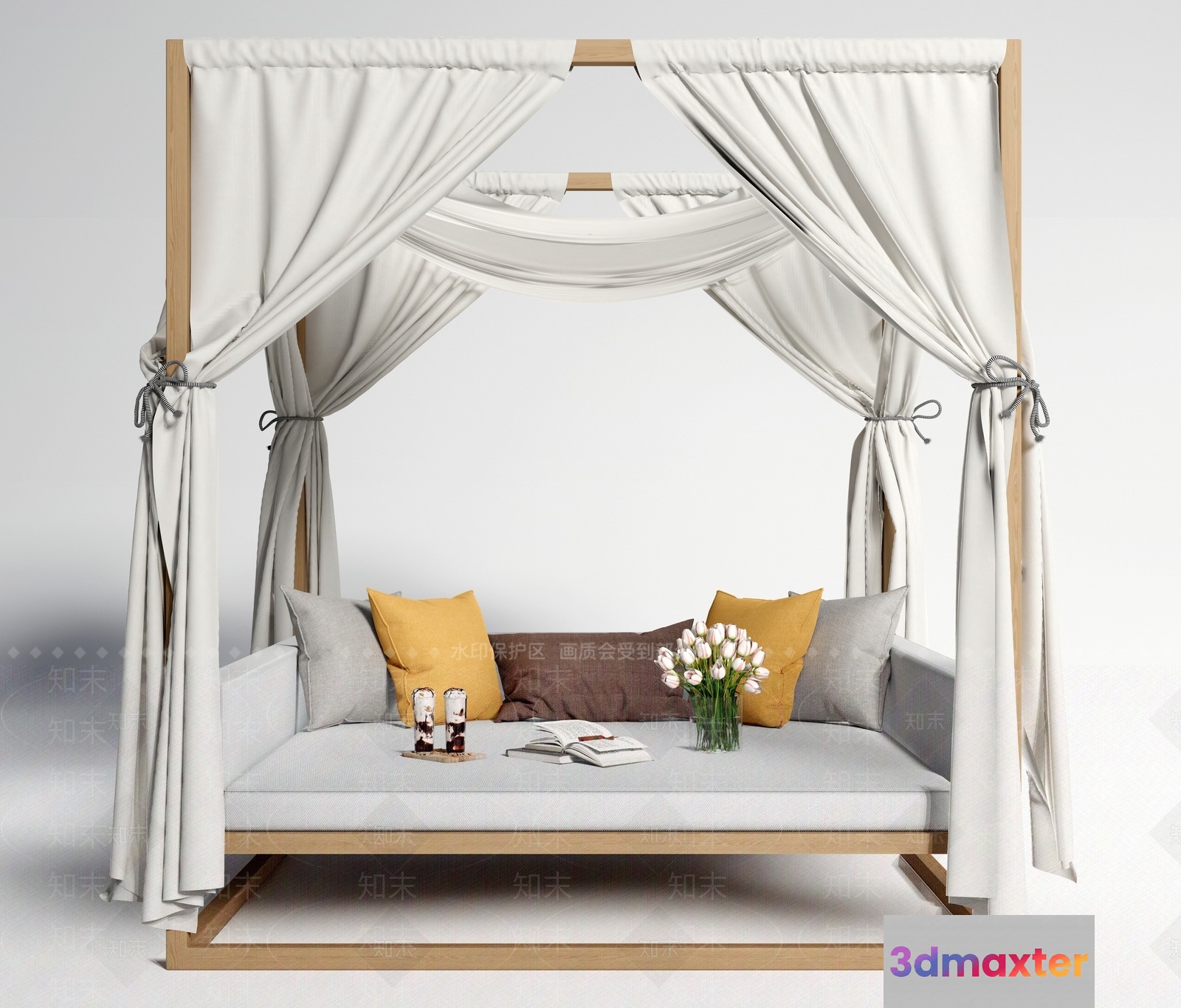 Cozy Daybed With Pillows 3D Model - 10382 - VRAY Render