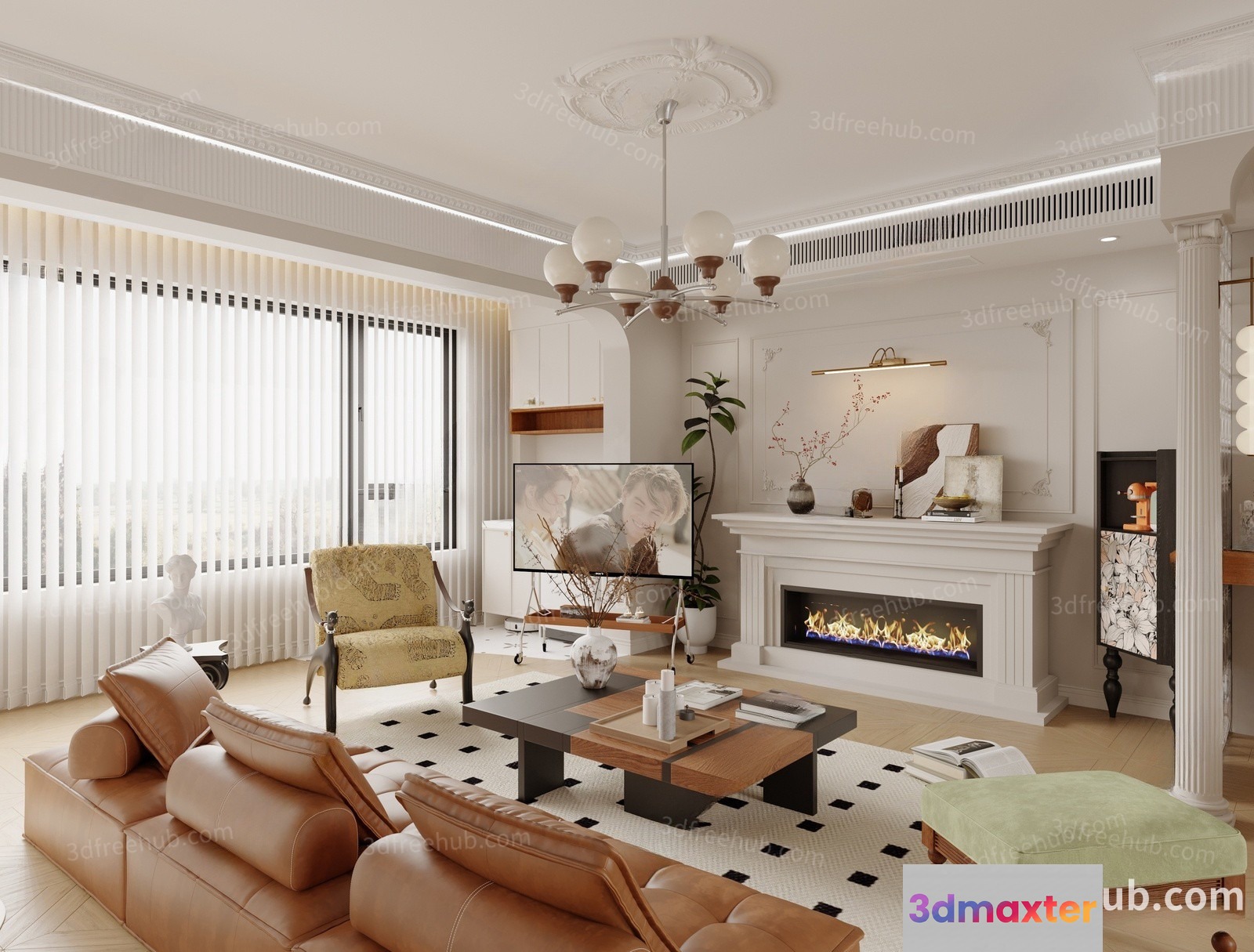 Modern Living Room 3D Model - 18674 - VRAY Render