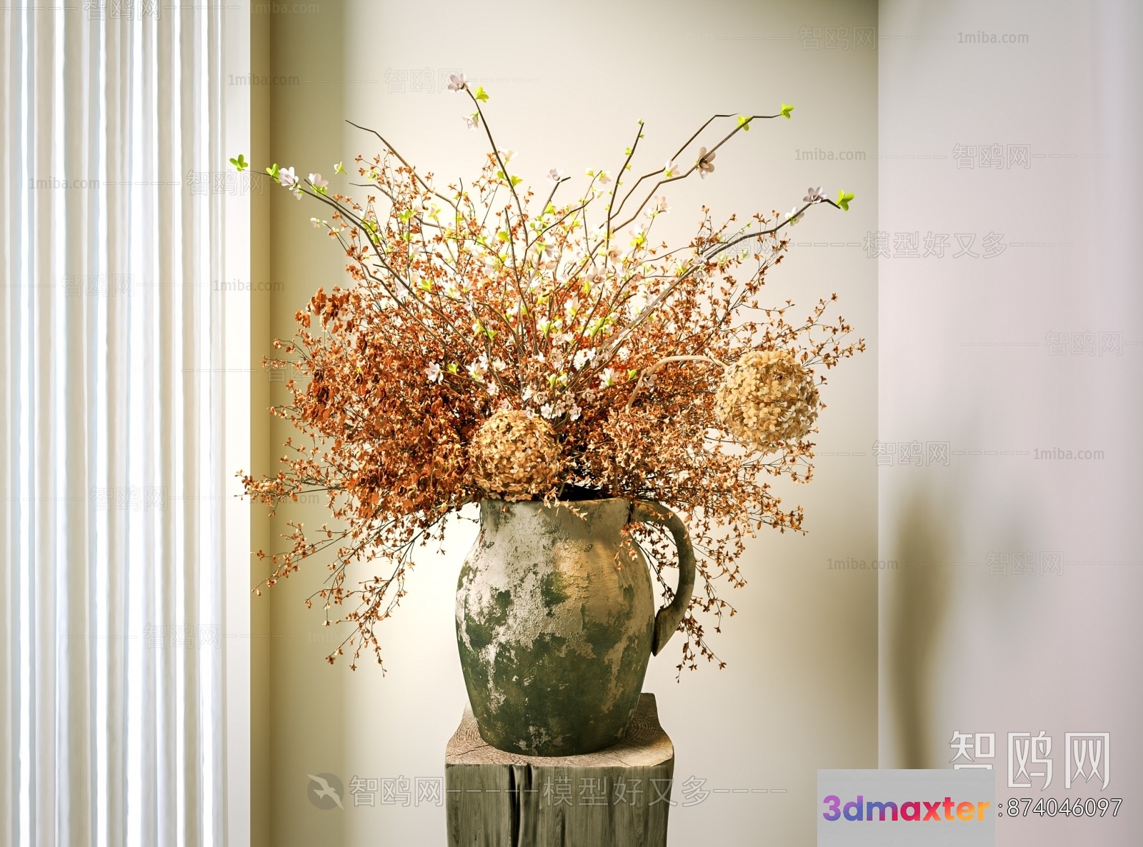 A Vase With Dried Flowers 3D Model - 13130 - VRAY Render