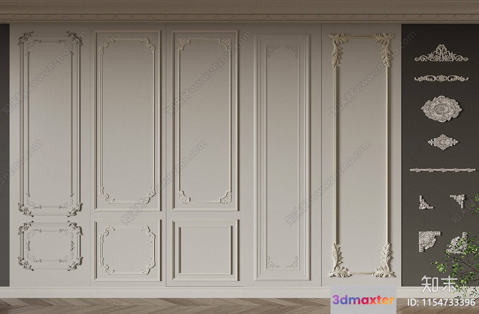 A Wall With Decorative Molding 3D Model - 11526 - VRAY Render