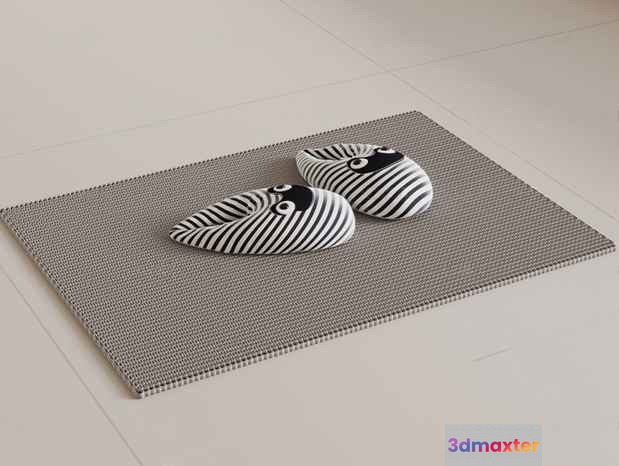 A Pair Of Black And White Slippers 3D Model - 13297 - VRAY Render