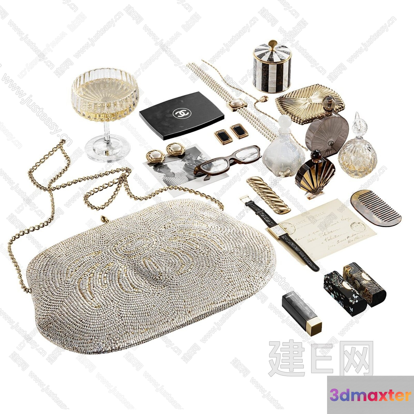 Gold And White Accessories 3D Model - 8144 - VRAY Render