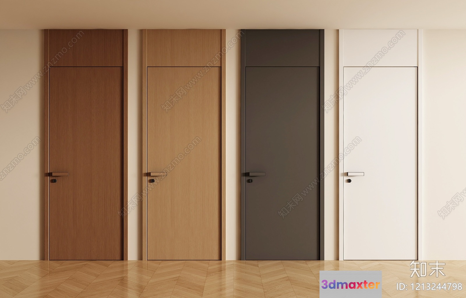 Four Doors In Different Colors 3D Model - 15010 - VRAY Render