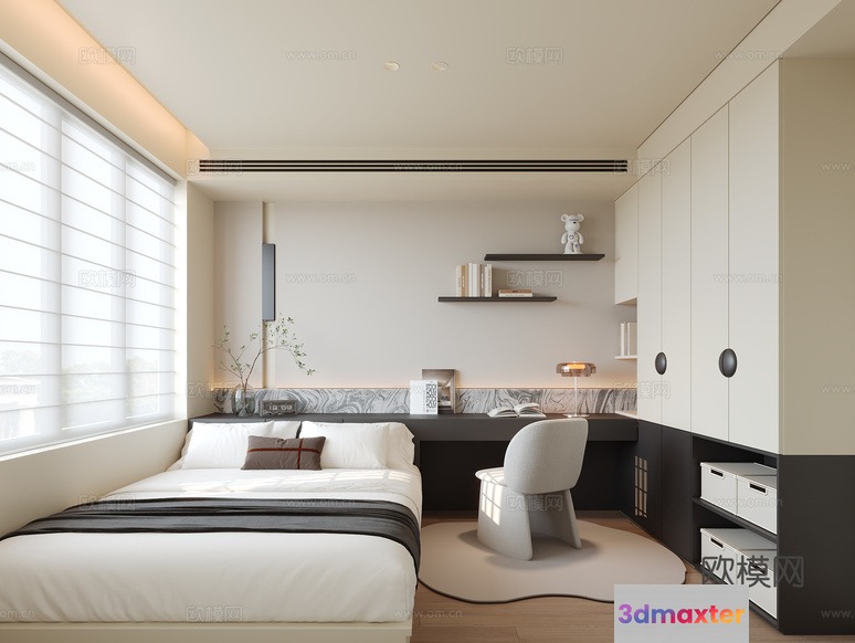 Modern Minimalist Bedroom 3D Model - 9942 - CORONA Render