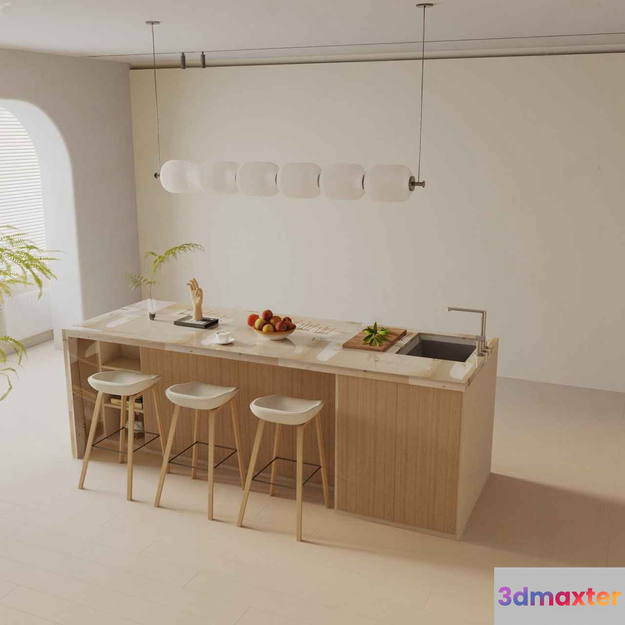 Modern Kitchen Island 3D Model - 6367 - VRAY Render