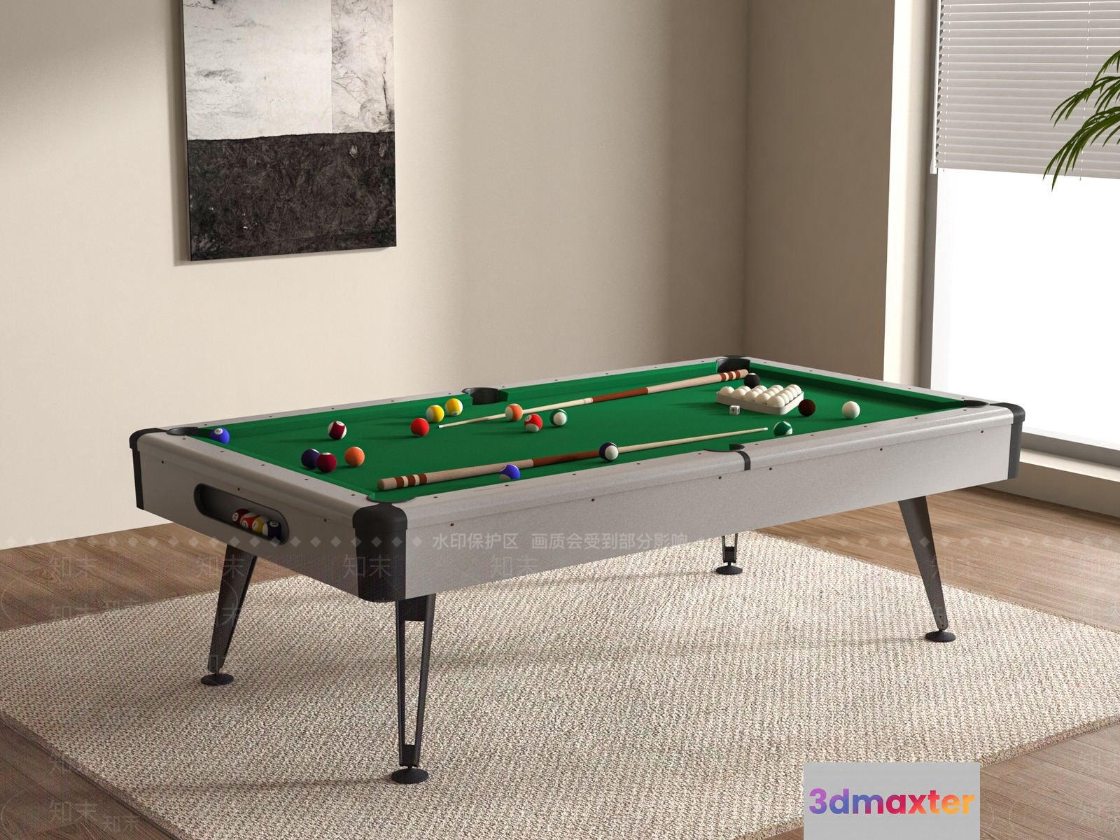 Modern Pool Table 3D Model - 21125 - VRAY Render